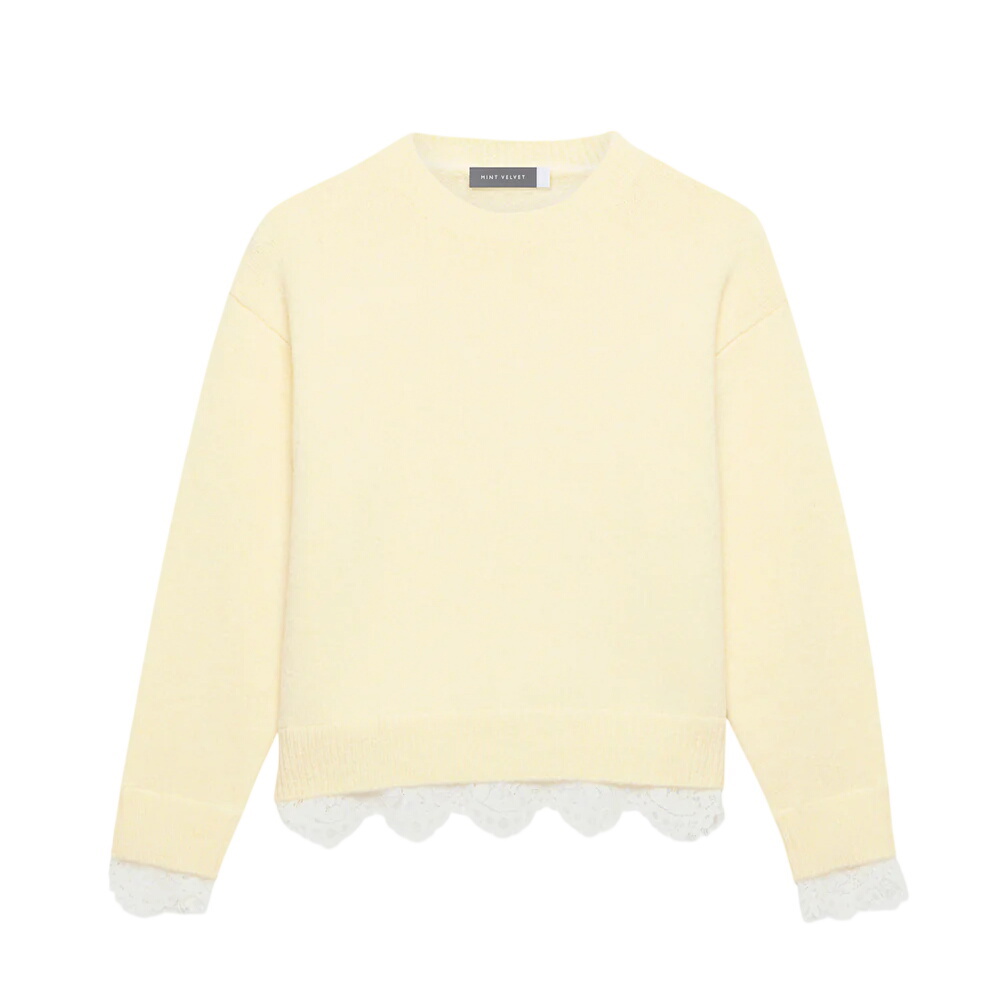 Mint Velvet Yellow Wool Blend Lace Hem Jumper